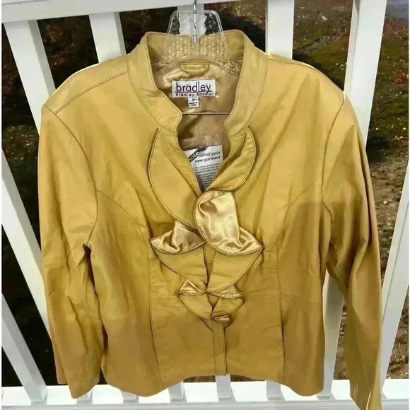 Bradley Bayou Yellow Ruffled Leather Jacket Womens Sz 1X NWT "New Vintage" - Picture 3 of 10
